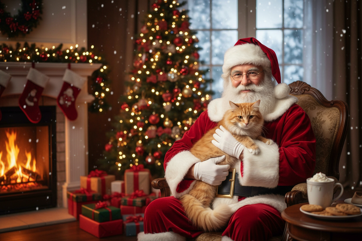 Chatelier Paris Père Noël avec chat