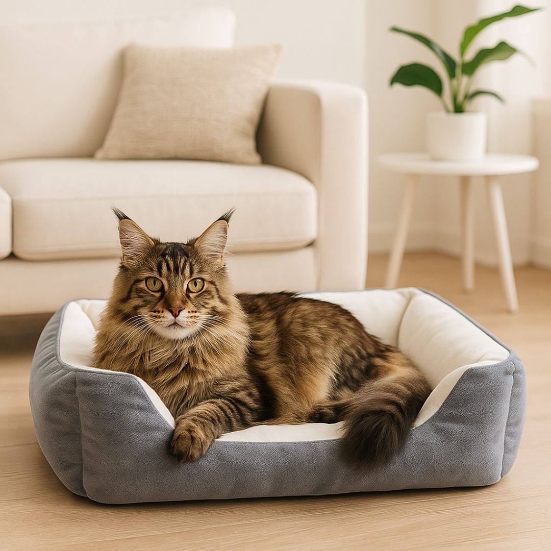 panier chat gris velour douillet