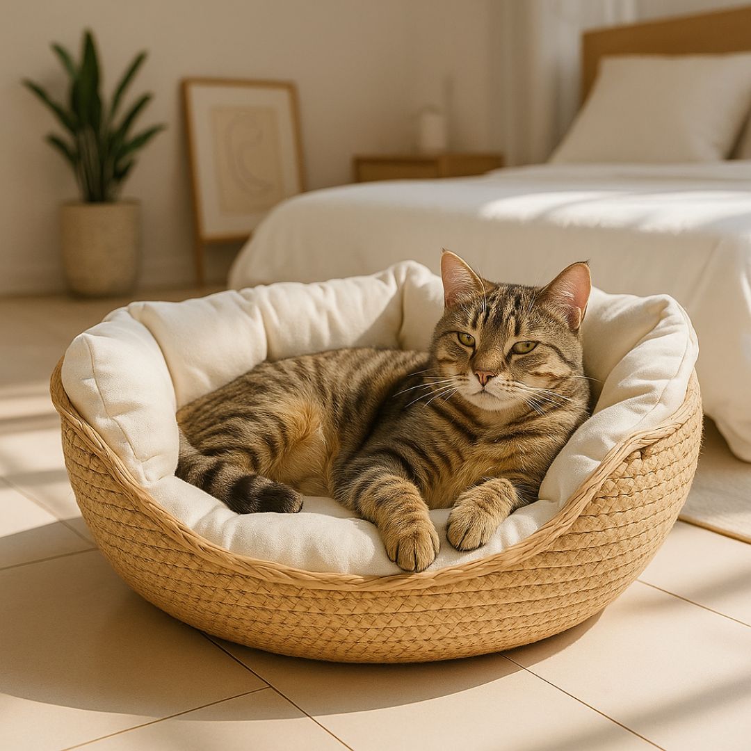 panier chat en osier confortable