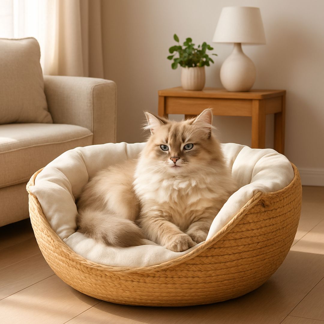 panier chat en osier douillet