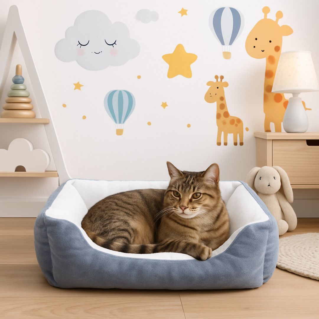 panier chat gris velour