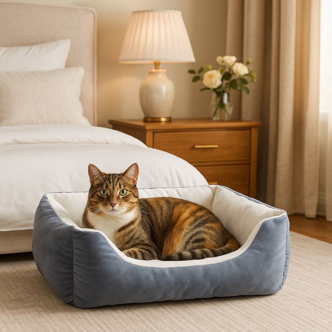 panier chat gris douillet