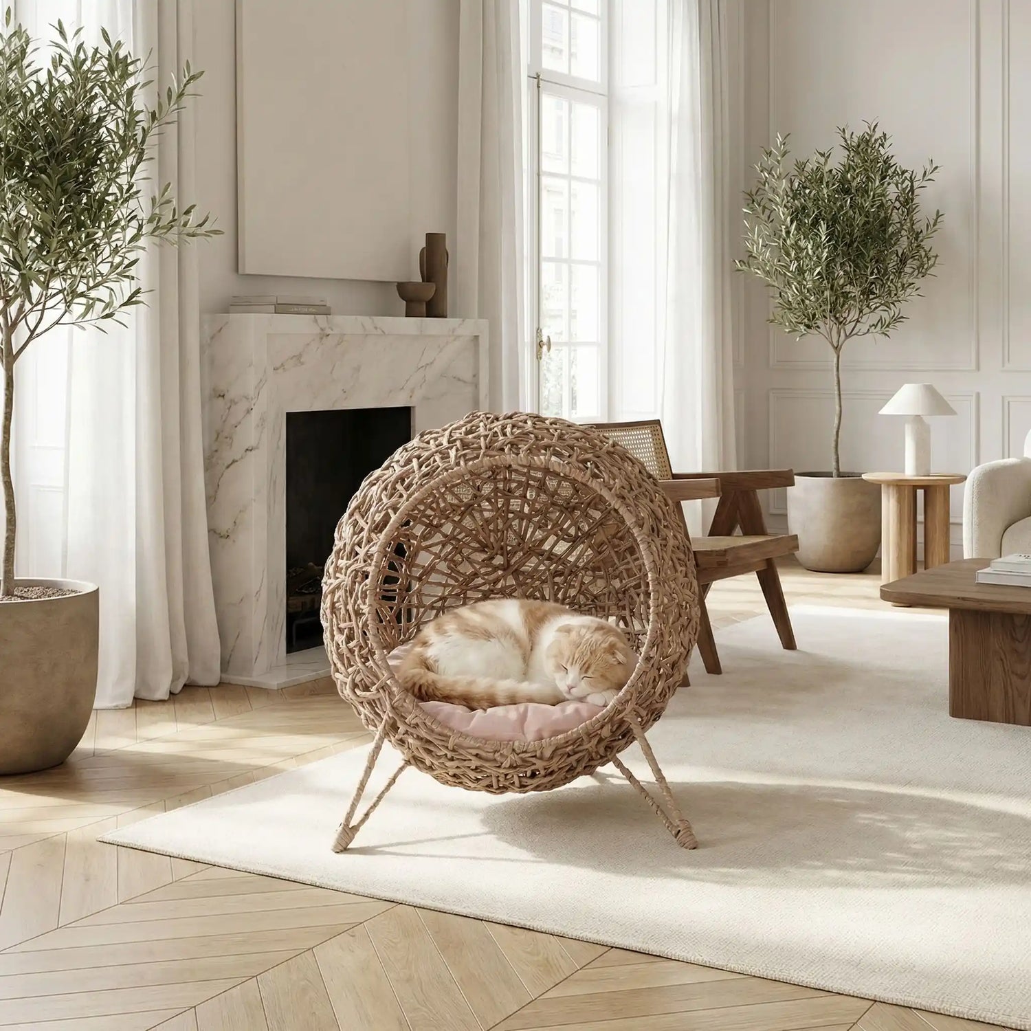 panier en osier pour chat synthétique